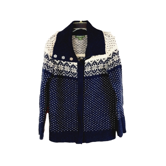 Eddie Bauer Sweaters - Eddie Bauer Womens Lambs Wool Nordic Snowflake Snap Shawl Collar Sweater Sz PM